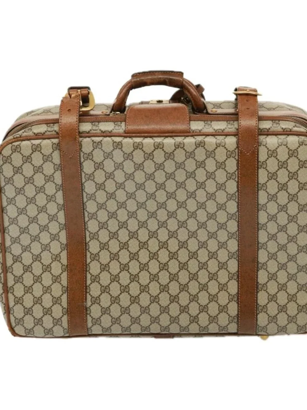 GUCCI GG Supreme Boston Bag PVC Beige Auth mr177